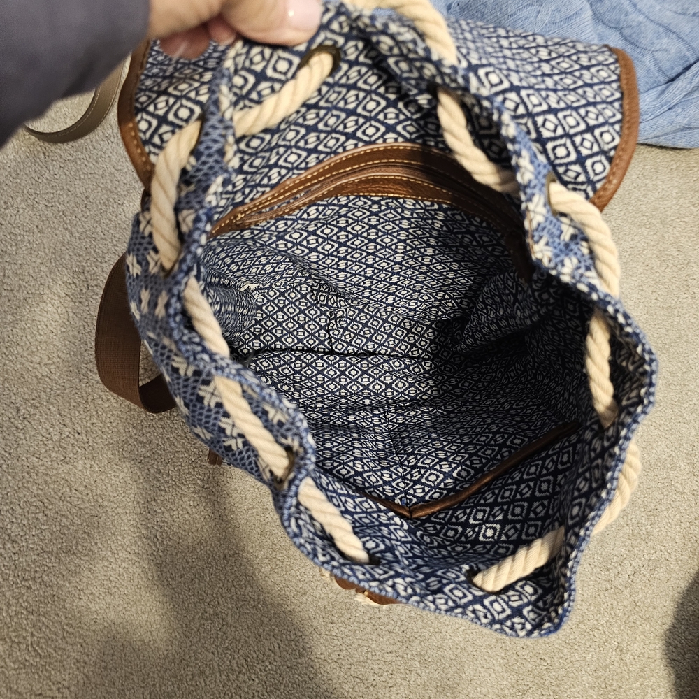 Pendleton Navy and Cream Patterned Canvas Backpac… - image 3